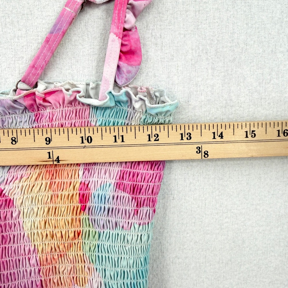 RAD SWIM Betsy Smocked Bikini Medium Pink Blue Watercolor High Waist Swimsuit - Picture 10 of 16